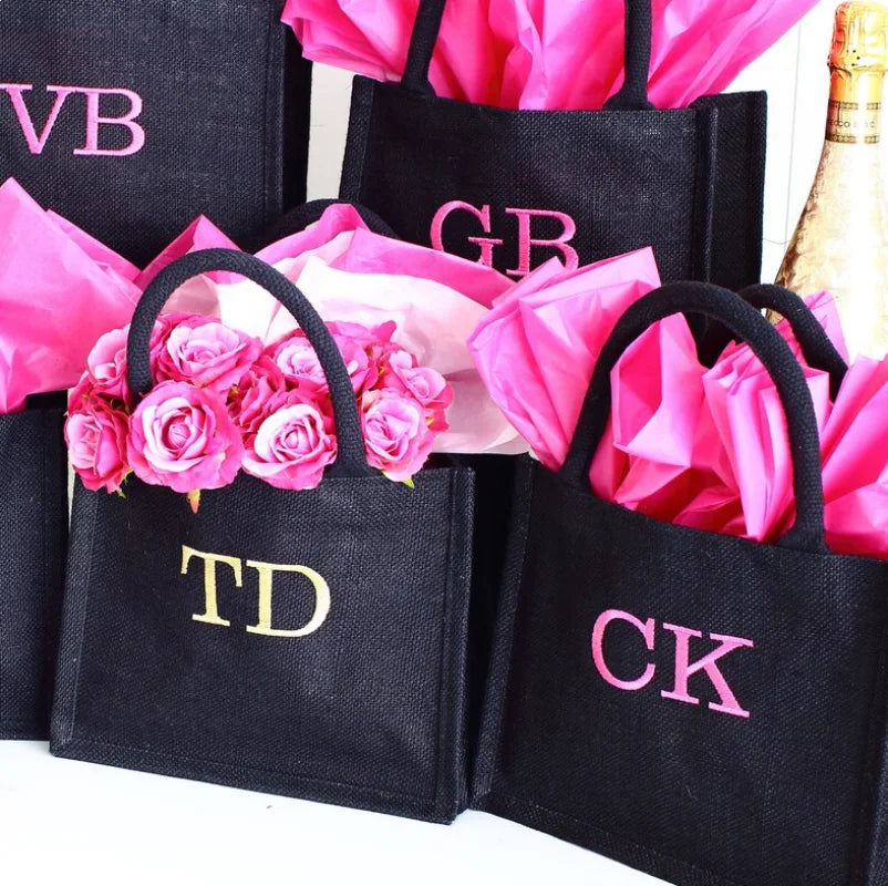 Embroidery Burlap Tote Bag